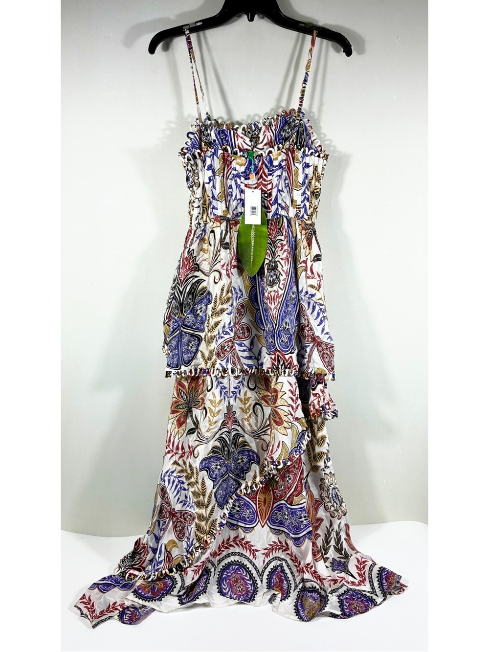 Farm Rio Boho Glam Tiered Floral Crepe de Chine Midi Sun Dress Small NWT - Picture 5 of 17